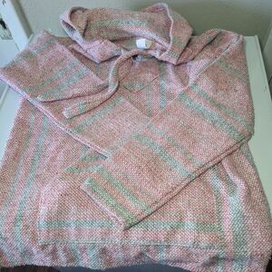 Mexican poncho hoodie with tie. pink gray stripe.  Size Small grunge hippie boho